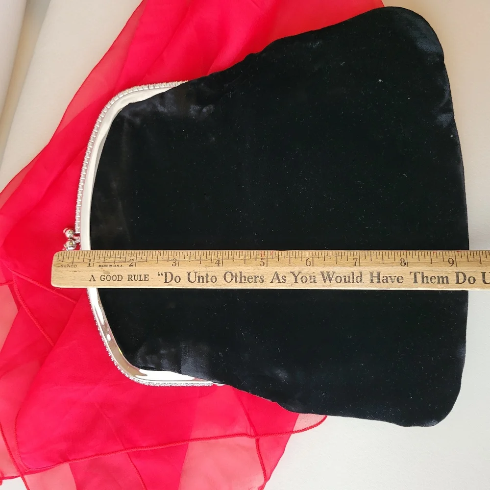 Mel-Ton Vintage Black Velvet Foldover Clutch Evening Bag Purse ~ 1950s-1960s (?)